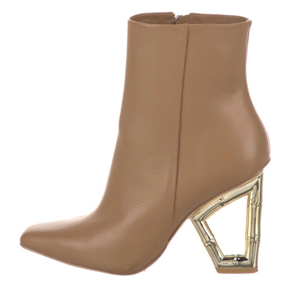 Cult Gaia Tan Heeled Boots with Gold Accent